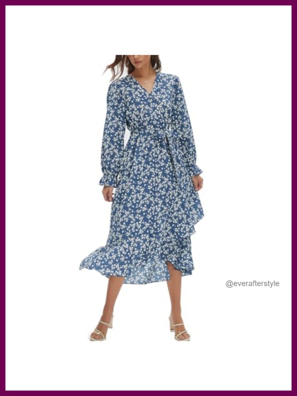 Floral Boho Maxi Dress Long Sleeve V-Neck Ruffle Flowy Tie Waist